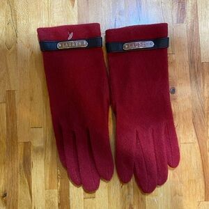 Lauren Ralph Lauren Red Wool Blend Gloves Women’s Size S/M Leather Trim